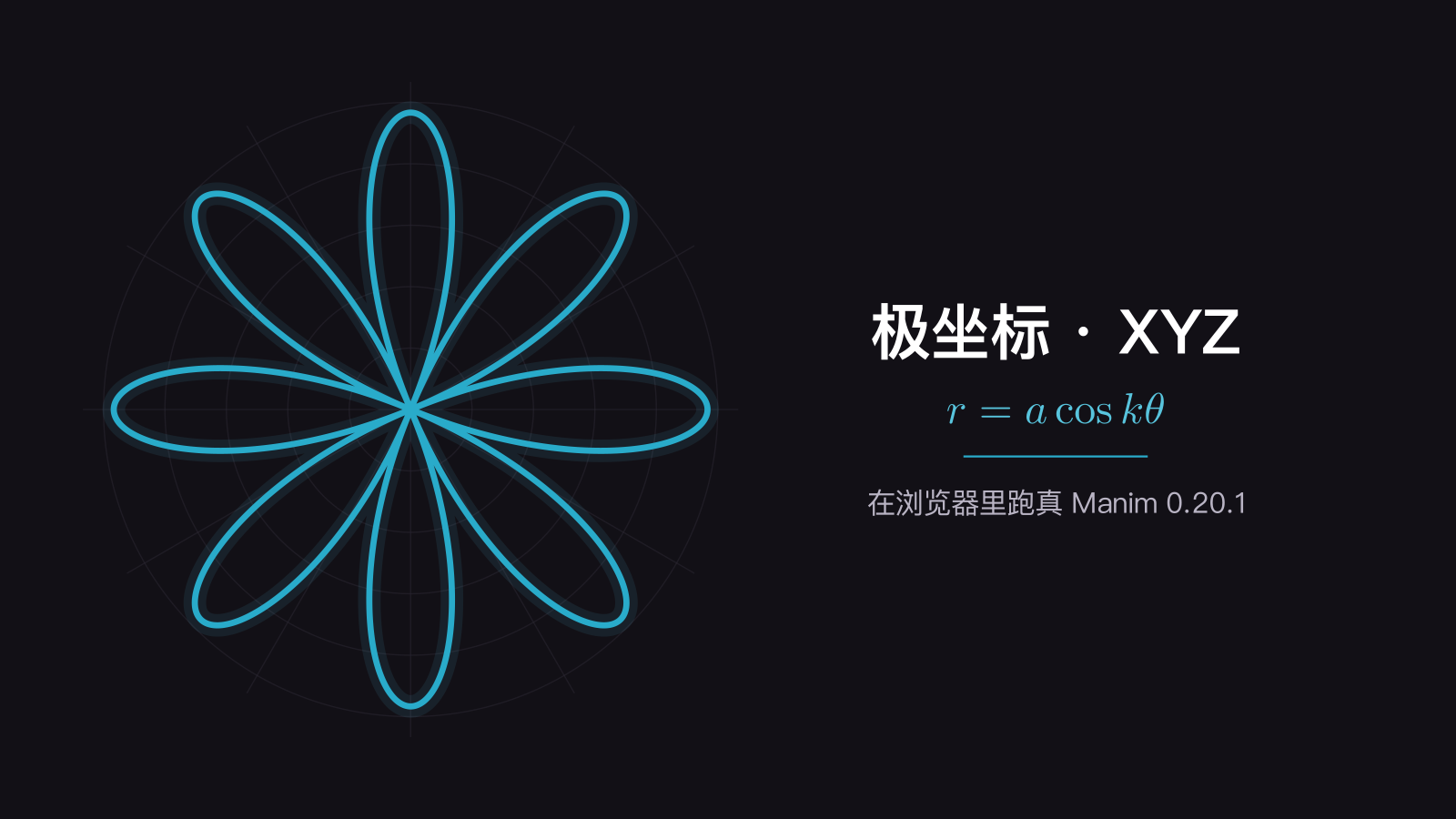 用极坐标玫瑰线 r=a·cos(kθ) 绘制的品牌图 —— 由浏览器里的真 Manim 0.20.1 渲染